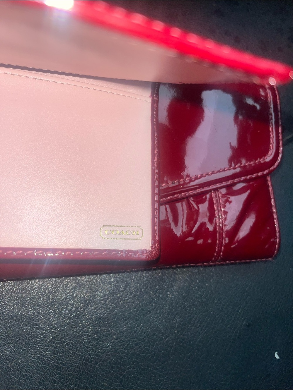 Coach Patent Leather Wallet & checkbook in Deep Burgundy with Gold Logo - Picture 14 of 15